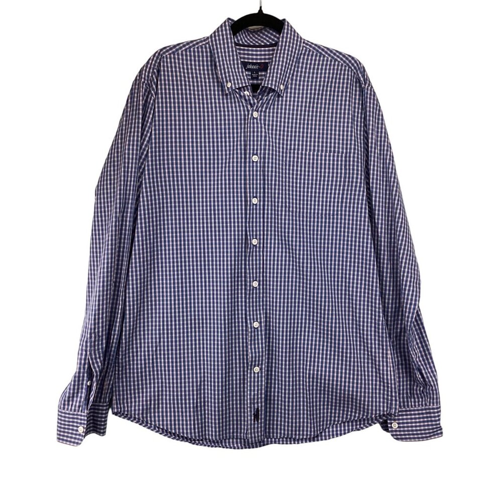 Johnnie-O Mens Blue Checkered‎ Button-Down Shirt Large 100% Long Sleeve